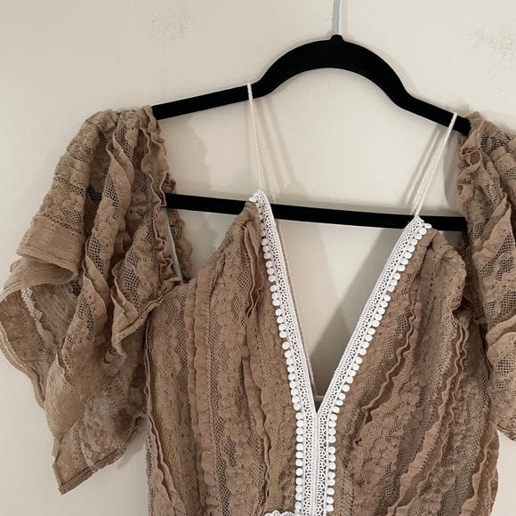 Boho Maxi Dress Off Shoulder Ruffle Lace Train Fairy Cottagecore Photoshoot - Picture 8 of 16